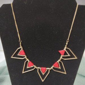 womens necklace beautiful gold toned chained with red pendants  very nice